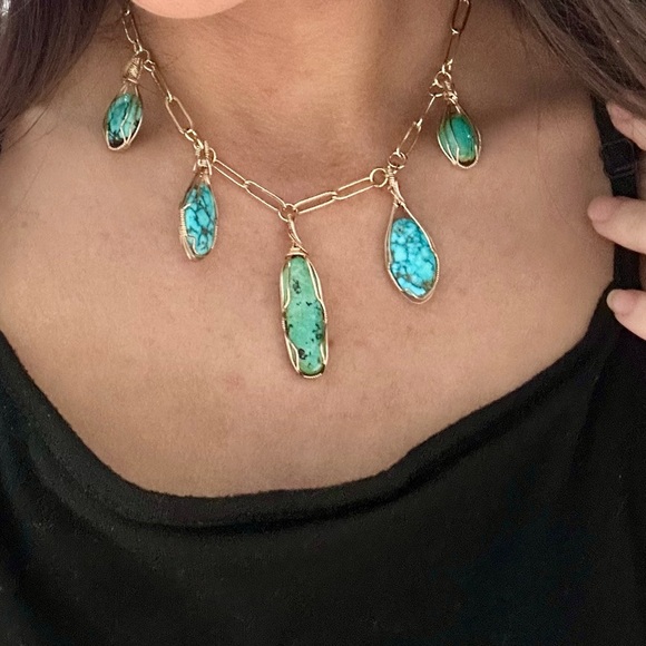 14k Gold Filled Paperclip Turquoise Gypsy Necklace